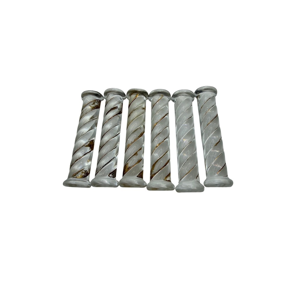 Vintage Glass Knife Rests Gold White Spiral Set of 6 Mid-Century